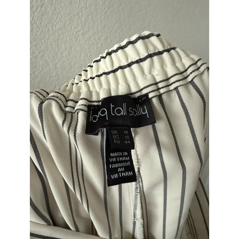 Long Tall Sally Pin Striped Wide Leg Pull On Trouser Pants Nautical Coastal 12 - Picture 7 of 9